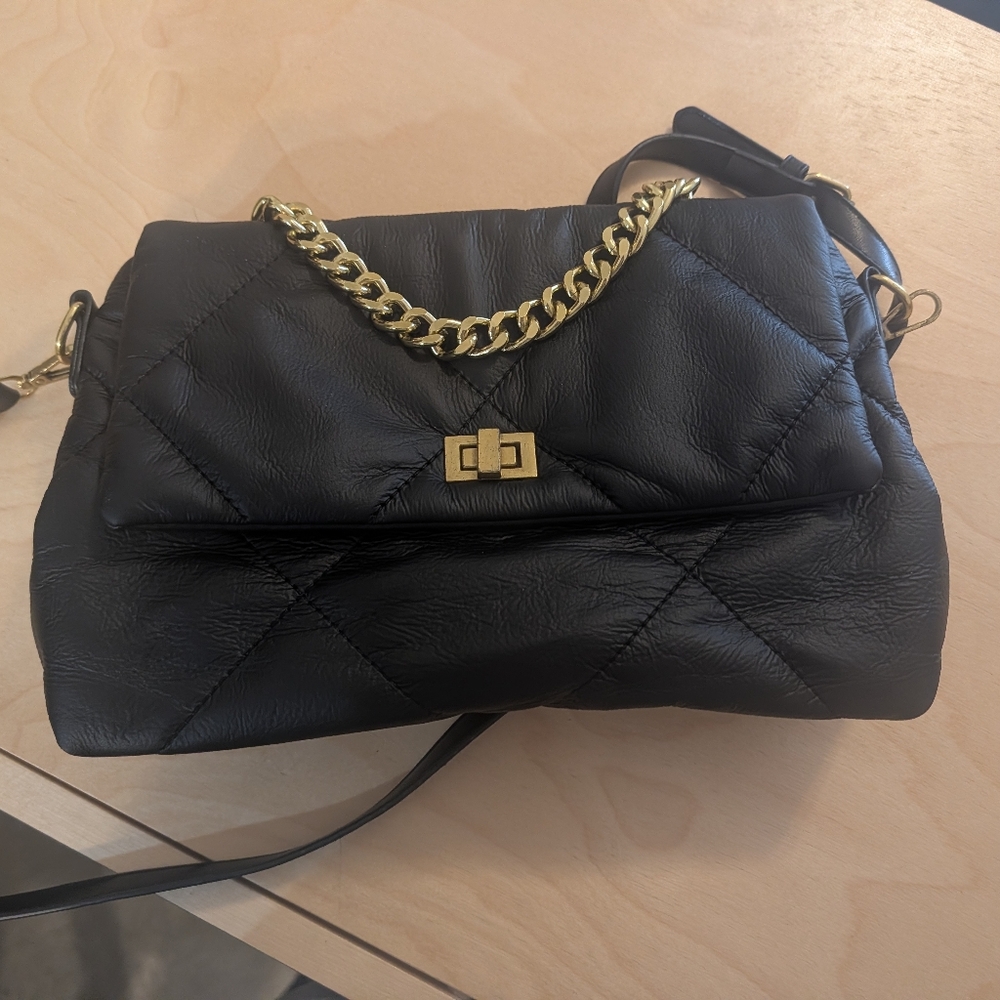 Black Quilted Leather Shoulder Bag